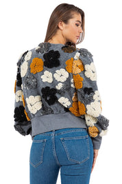 Women's Casual Woolen Outerwear Jacket with 3D Flower Design