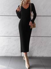 Women's Ribbed Long Sleeve Midi Dress