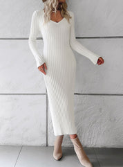 Women's Ribbed Long Sleeve Midi Dress