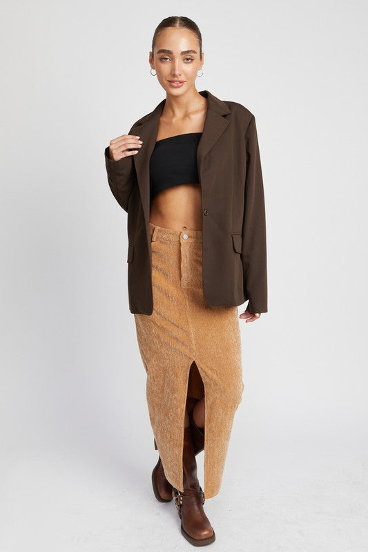 Women's Corduroy Mid Skirt with Front Slit