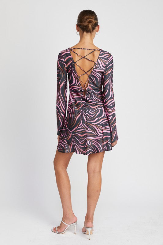 Women's Zebra Print Mini Dress with Laced Up Back