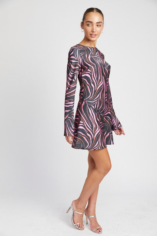 Women's Zebra Print Mini Dress with Laced Up Back