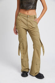 Women's Low Waist Cargo Flared Pants