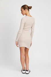 Women's Fitted Ribbed Long Sleeve Mini Dress