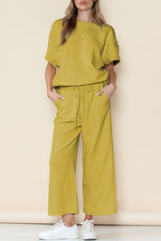 Women's Casual Textured T-Shirt and Drawstring Pants Set