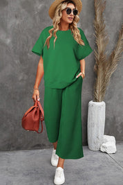 Women's Casual Textured T-Shirt and Drawstring Pants Set