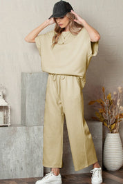 Women's Casual Textured T-Shirt and Drawstring Pants Set