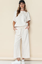 Women's Casual Textured T-Shirt and Drawstring Pants Set