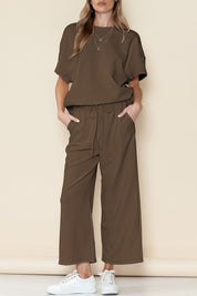 Women's Casual Textured T-Shirt and Drawstring Pants Set