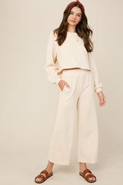 Women's Casual Knit Sweat Top and Wide Leg Pants Lounge Set