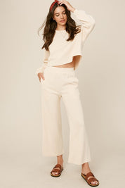 Women's Casual Knit Sweat Top and Wide Leg Pants Lounge Set