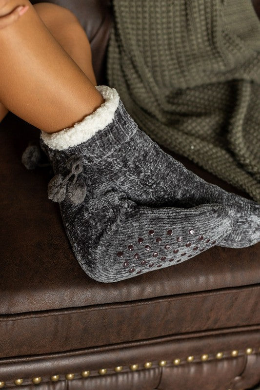 Women's Cozy Fleece-Lined Pom Socks