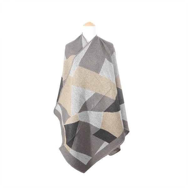 Unisex Oversized Geometric Pattern Poncho