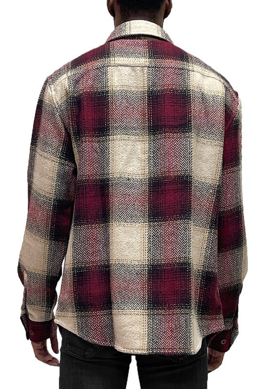 Unisex Regular Fit Flannel Shirt Jacket with Chest Pocket