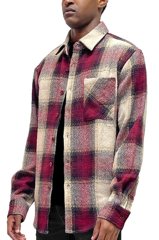 Unisex Regular Fit Flannel Shirt Jacket with Chest Pocket