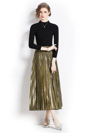 Women's Long Sleeve Knit Top and Maxi Skirt Set