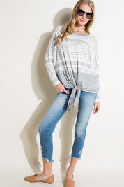 Women's Loose Fit Stripe and Solid Long Sleeve Top