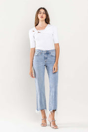 Women's High Rise Distressed Hem Crop Dad Jeans