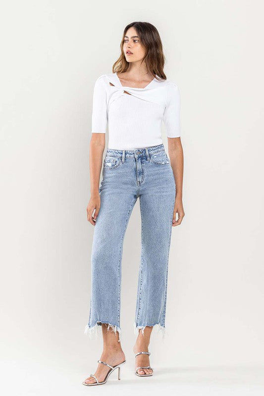 Women's High Rise Distressed Hem Crop Dad Jeans