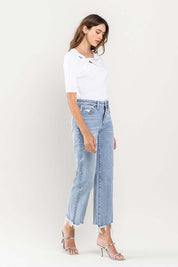 Women's High Rise Distressed Hem Crop Dad Jeans