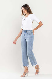 Women's High Rise Distressed Hem Crop Dad Jeans