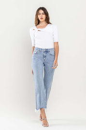 Women's High Rise Distressed Hem Crop Dad Jeans