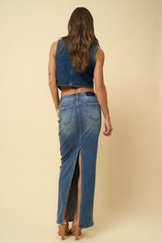 Women's Casual Denim Maxi Skirt with 5 Pockets