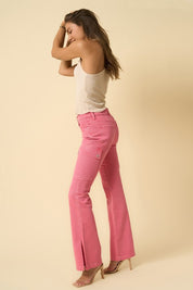 Women's Casual Dusty Pink Cargo Slim Boot Pants