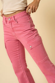 Women's Casual Dusty Pink Cargo Slim Boot Pants