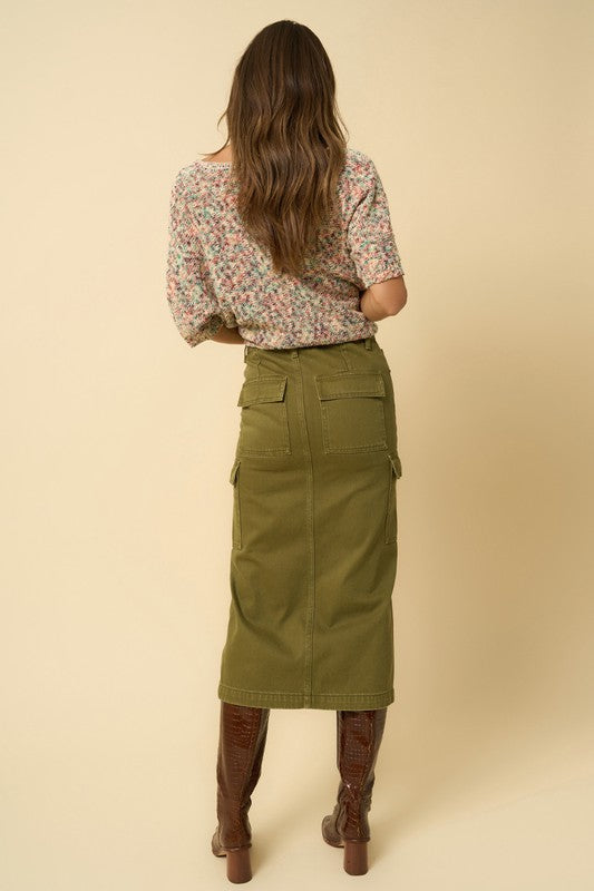 Women's Casual Olive Cargo Midi Skirt