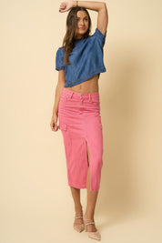 Women's Casual Pink Dye Cargo Midi Skirt