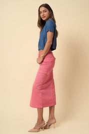 Women's Casual Pink Dye Cargo Midi Skirt