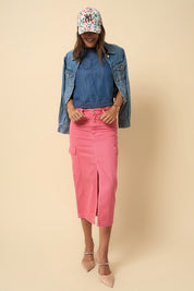 Women's Casual Pink Wash Cargo Midi Skirt