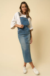 Women's Casual Long Denim Overall Skirt