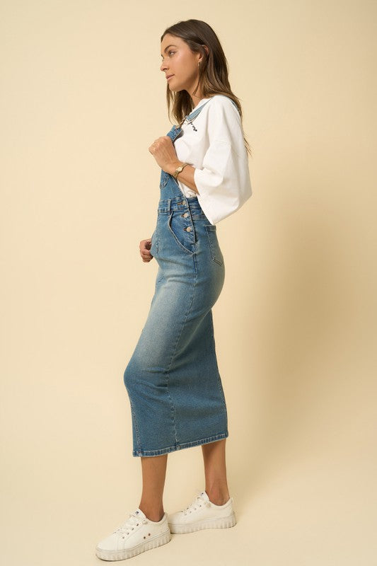 Women's Casual Long Denim Overall Skirt