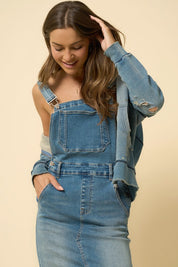 Women's Casual Long Denim Overall Skirt