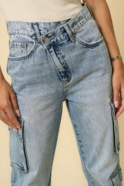 Women's Relaxed Fit Cargo Jeans with 9 Pockets