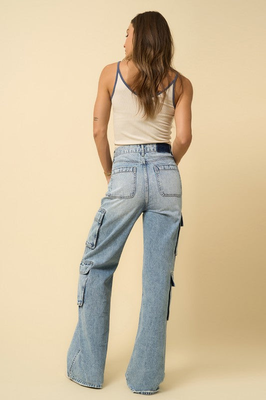 Women's Relaxed Fit Cargo Jeans with 9 Pockets