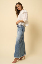 Women's High Rise Flared Denim Maxi Skirt