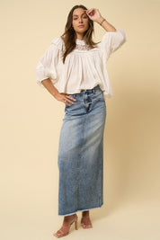 Women's High Rise Flared Denim Maxi Skirt