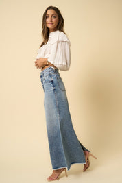 Women's High Rise Flared Denim Maxi Skirt