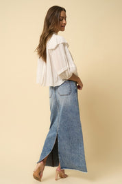 Women's High Rise Flared Denim Maxi Skirt