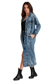 Women's Versatile Button-Up Denim Maxi Jacket
