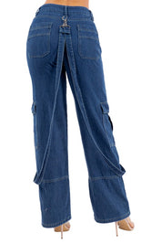 Women's Boyfriend Denim Jeans with Cargo Pockets