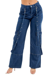 Women's Boyfriend Denim Jeans with Cargo Pockets