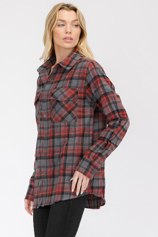 Women's Oversized Plaid Flannel Shirt