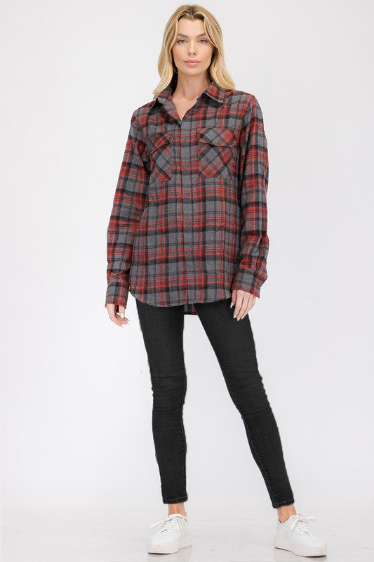 Women's Oversized Plaid Flannel Shirt