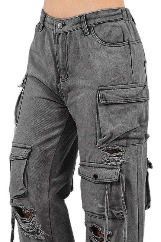 Women's Oversized Cargo Style Denim Pants