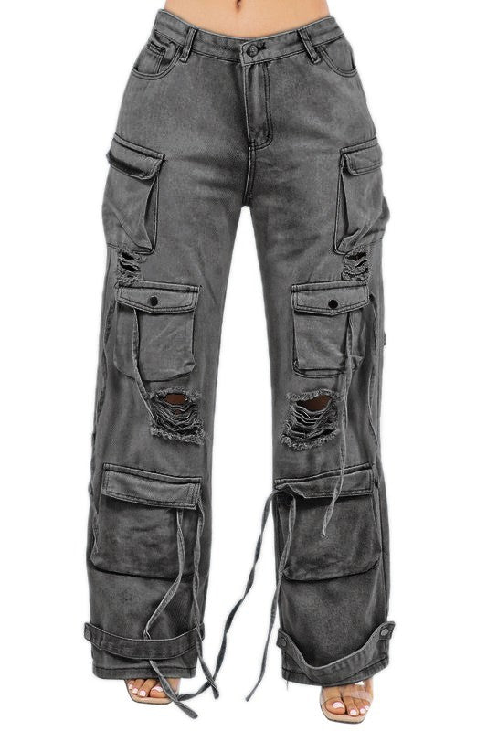 Women's Oversized Cargo Style Denim Pants