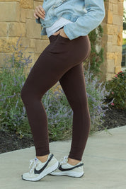 Women's Brown Full Length Leggings with Pockets